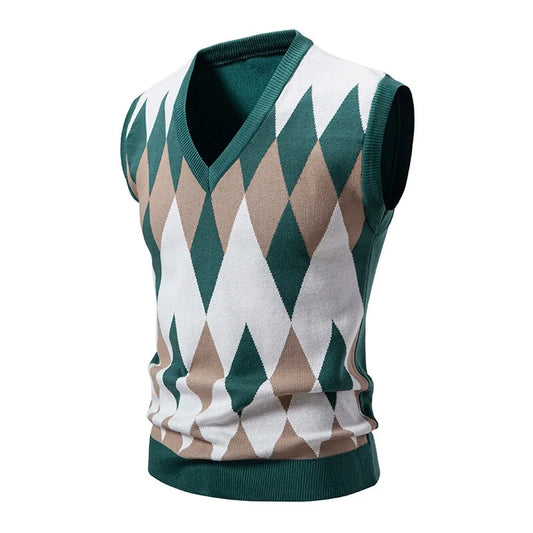 Argyle V-neck Knit Vest
