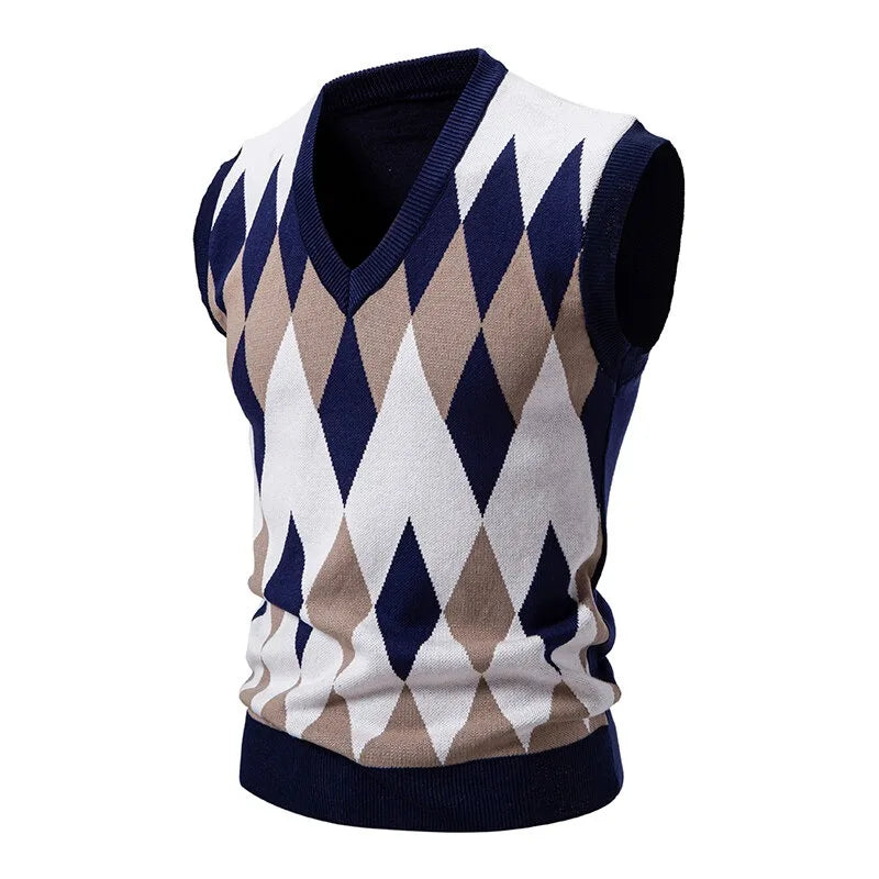 Argyle V-neck Knit Vest