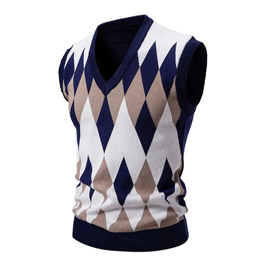 Argyle V-neck Knit Vest