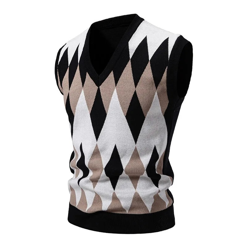 Argyle V-neck Knit Vest